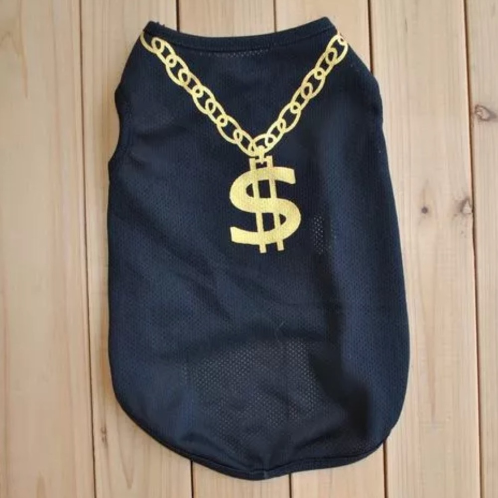 Dog Couture Black T-Shirt "Gangsta" Hit Hop Style w/Gold Chain